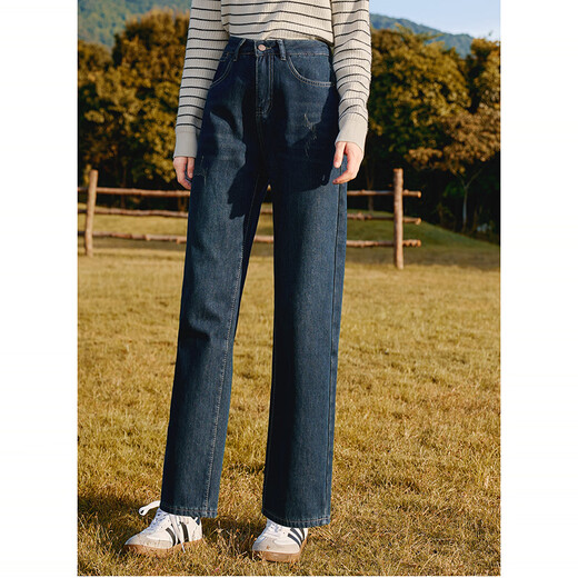 Betu women's new winter jeans plus velvet denim straight pants slimming pants for women 2411X03 denim color M