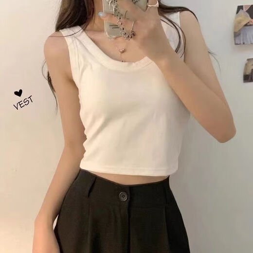 JKASHDK 纯棉吊带背心女纯棉一体式文胸打底百搭运动小背心带胸垫短款上 黑色+白色【质量版】 M 95-130斤