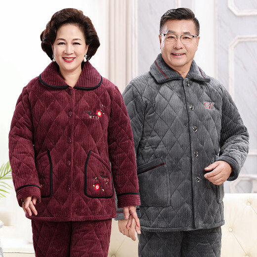 Jinrenchu ​​Hunan Ropa provincial de invierno para hombres Pajamas de vellón de tres capas para mujeres Pantalones de vellón de coral de coral de invierno de mediana edad y ancianos para ropa para hombres C9902# Black Grey Grey Men Milk Volea M 3 Capas x Mujeres 80-100Jin [Jin equivale a 0.5 kg]