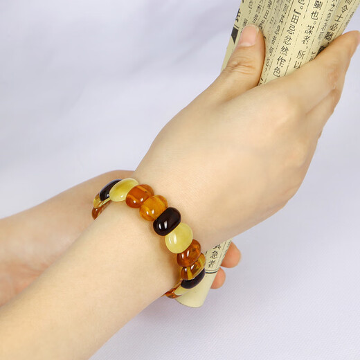 Famous Amber Family amber beeswax bracelet for men and women amber combination Duobao hand row natural amber birthday gift about 10mm