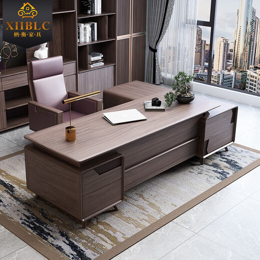 Qiheng (XIIBLC) new Chinese style solid wood boss desk office desk and chair combination high-end walnut president desk supervisor manager desk executive desk North American black walnut 2 meters desk + (side table)