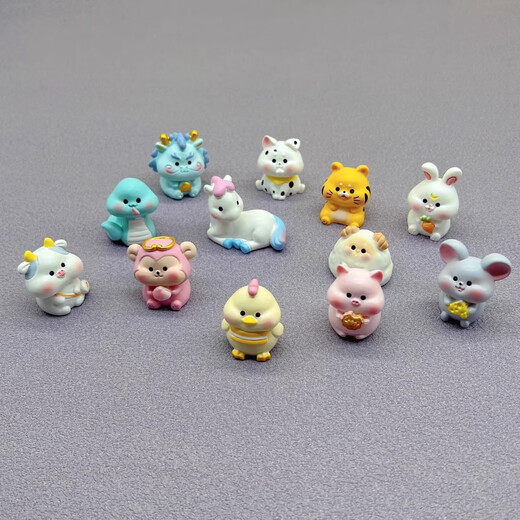 Gelun twelve zodiac creative micro landscape cartoon ornaments simulated animals tiger snake monkey horse sheep pig children's small dolls colorful zodiac 12-piece combination pack