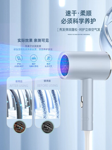 Shunrui German original quality Xiao Yang recommends 500w hair salon special negative ion hair dryer student dormitory home folding portable Blu-ray folding white 600w + air outlet + dormitory power limit special