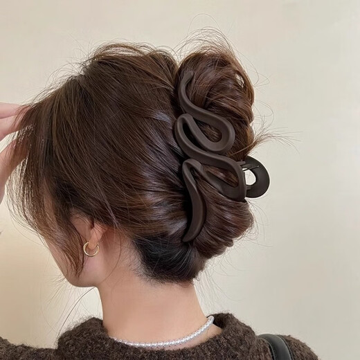 Meet Maillard Frosted Clip Large High-end Hair Clip Women's 2024 New Back of the Head Shark Clip Hair Accessory Snake-Shaped Clip-Dark Coffee-1 Piece