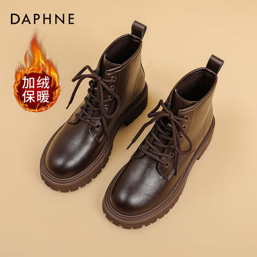 Daphne Martin Boots for Women 2024 Осень и зимний новый британский стиль плюс бархатные короткие ботинки для женщин для женщин для женских обуви толстая подошва рост в ретро-обуви для женщин коричневая главная картина [Добавлена бархат] 37
