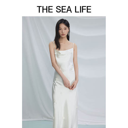 
THE SEA LIFE Elegant suspender dress for women 24 summer new product draped slim three-dimensional jacquard 17078-1 Black Mage M