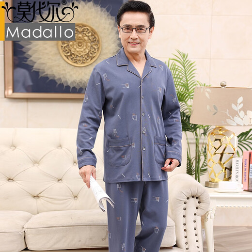 Modaler und älterer Vater Pyjamas Herren Frühlings- und Herbst-Strickjacke Langarm-Home-Kleidung Set Mode zweiteiler Set x3524 L.