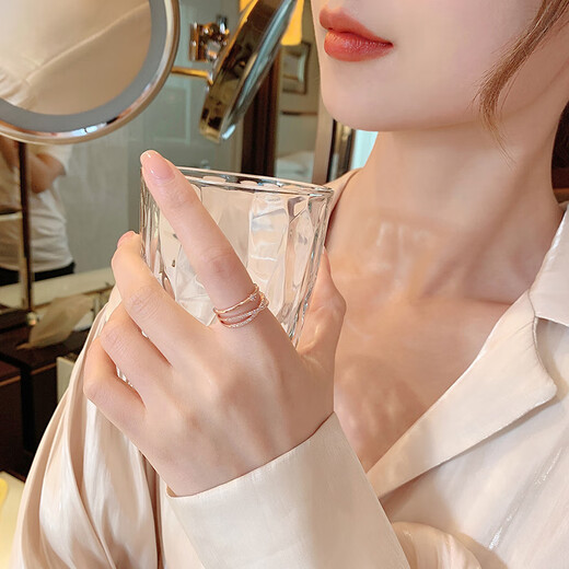 Xiaose ins trendy index finger ring for women, niche design, fashionable personality, light luxury, high-end, cold style index finger ring opening, flash diamond ring R0048 (rose gold)