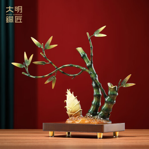 大明铜匠节节高升新中式铜竹子摆件升职乔迁开业礼品客厅办公室桌面父亲节