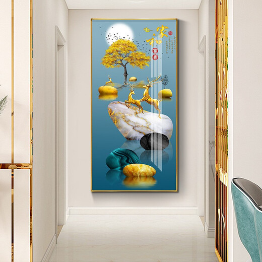 Xiao Lulin Light luxury entrance decoration painting New Chinese style entrance painting aisle corridor mural Nordic abstract elk hanging painting crystal porcelain painting 14088 Home and Fugui Crystal porcelain painting 90*180 cool black (customized size)