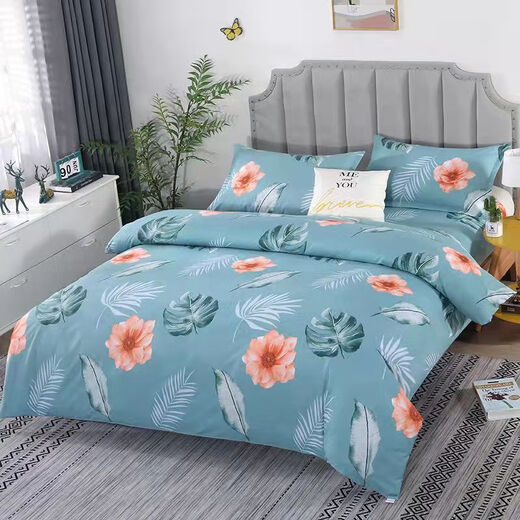 Jin Xiyan thickened twill washed cotton four-piece set with plant flower skin bed sheet style wedding multi-piece set cotton red flowers and green leaves 1.5 meters bed quilt cover 1.5 meters by 2.4 meters Jin Xiyan thickened twill washed cotton four-piece set with plant flower skin bed sheet style wedding multi-piece set cotton red flowers and green leaves 1.5 meters bed quilt cover 1.5 meters by 2.4 meters