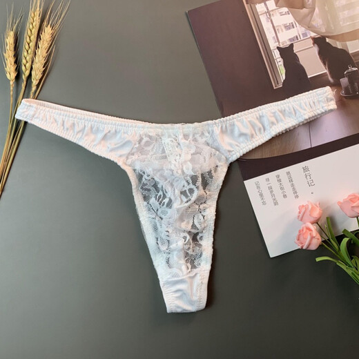 The Long Night Men's Sexy Underwear Abnormal Lace T-string Men's Sexy See-through Men's T-string Pants White One Size