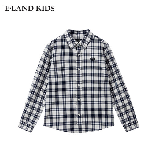 E LAND KIDS 100% cotton Eland boys' shirt 25 spring new arrival college style badge embroidered plaid Red/20 160