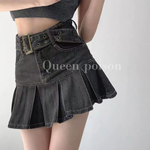 Langwei Feray Retro American Heißes Mädchen riss den Hüftrock für Frauen Frühling und Sommer neuer High-T-A-Line-Halbkörper-Kurzrock 16851 Retro Blue [keine Auskleidung] M (95-105jin [Jin gleich 0,5 kg])