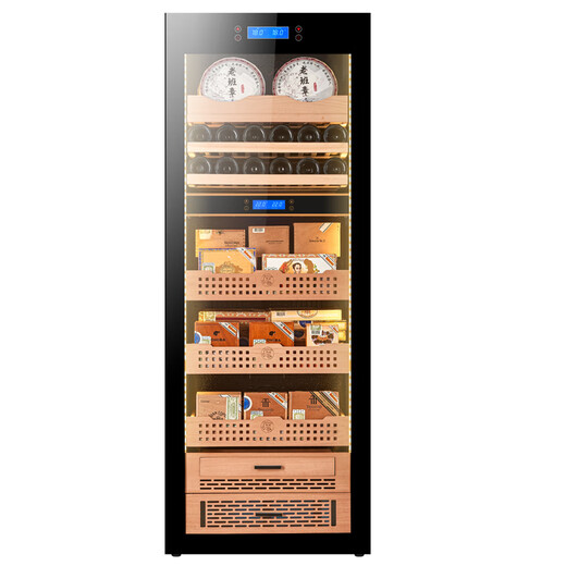 Qike cigar cabinet constant temperature and humidity cabinet red wine and tea multi-functional storage air-cooled and moisturizing dual-temperature dual-system integrated cabinet single-door household 1.6 meters high dual-temperature tea, red wine and cigar integrated cabinet