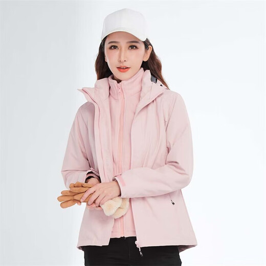 BRELRMON韩版冲锋衣女男防风户外防寒三合一保暖可拆卸滑雪登山服夹克外套 HS12805粉色-女 XL