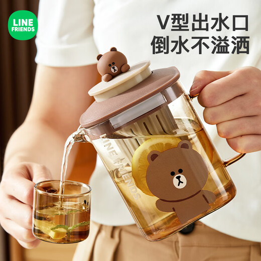 Manchaojia LINE FRIENDS Brown Bear glass cold kettle heat-resistant teapot gift set household water cup cold kettle heat-resistant and cold-resistant Brown Bear small cup-100ML