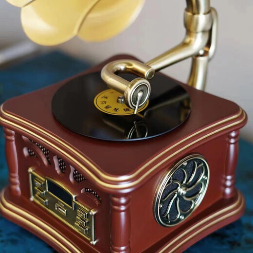HUIYIZHIYIN retro gramophone speaker all-in-one music player large speaker high-end small audio ornaments vinyl record player red walnut rechargeable non-rotating turntable free U disk