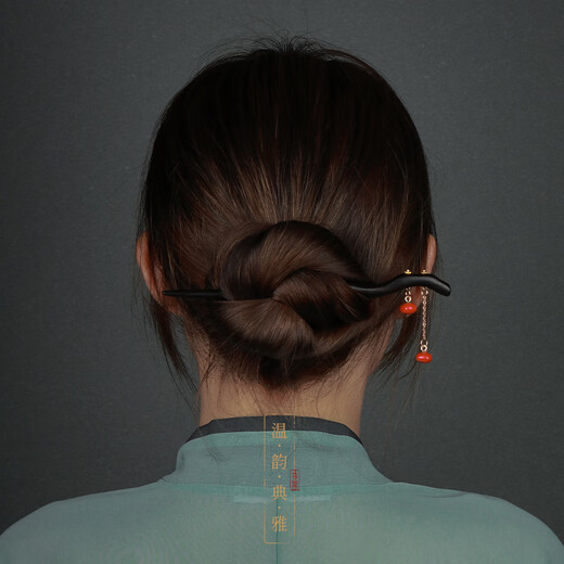 Zhuishi Black Sandalwood Hairpin Ancient Style Tassel Stepping Wooden Hairpin Chinese Style Simple and High-end Updo Mid-Autumn Festival Gift Yihonglou No Specifications