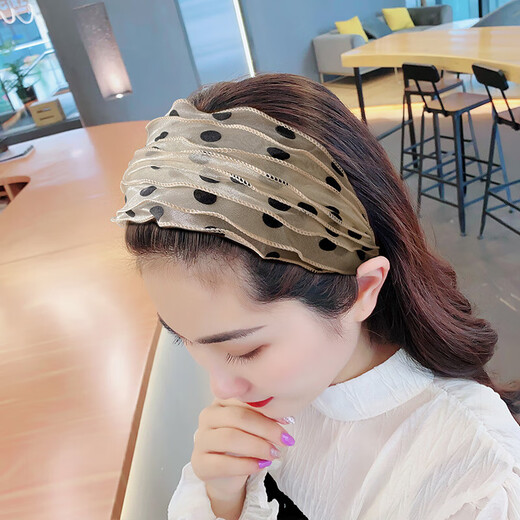 Covering white hair, headband, headband, female sense of going out, breathable wide-brimmed mesh headband, wig, beige
