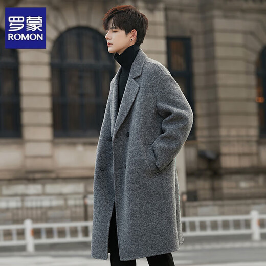 Veste en laine en laine double face Romon pour hommes en automne et hiver de la longueur de vent en laine en laine en laine en laine en laine moyenne pour hommes gris m gris m