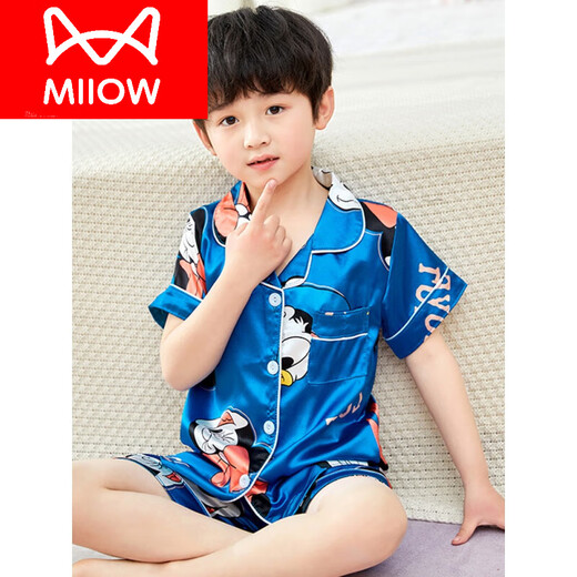 
Cat Man (MiiOW) Children's Ice Sense Boy Thin Summer Short Sleeve Boy Silk Pajamas Women's Silk Summer Baby Air Conditioning Home Clothing Set X Printed Short Silk 673 Bikachu Men M 16 size Height 140 150c