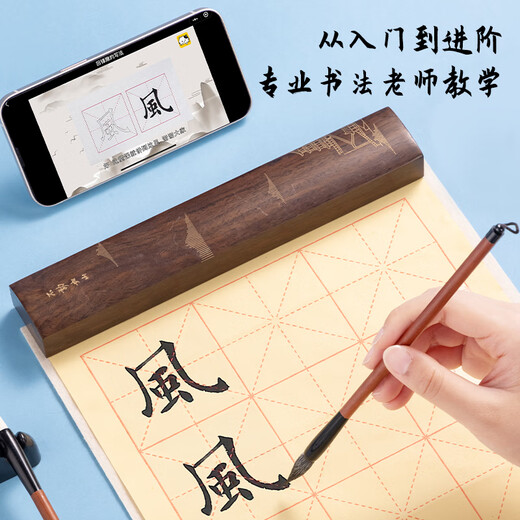 Deli (deli) study supplies calligraphy set Four treasures of the study brush inkstone rice paper storage box beginner students entry study set 10-piece gift set New Year's Day Christmas gift