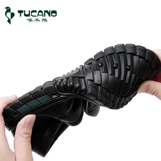 Woodpecker official first layer cowhide casual leather shoes for men genuine leather business middle-aged and elderly dad shoes work shoes soft sole non-slip black 9527 (first layer cowhide) 40 brand flagship off-code special price ten famous shoes