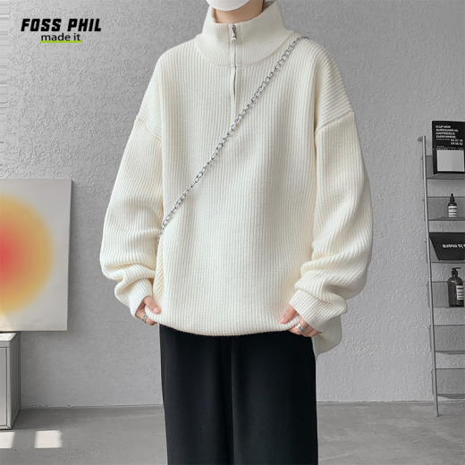 
Foss Phil sweater men's autumn and winter Korean casual half-high stand collar solid color pullover knit top MY6806 beige white XL