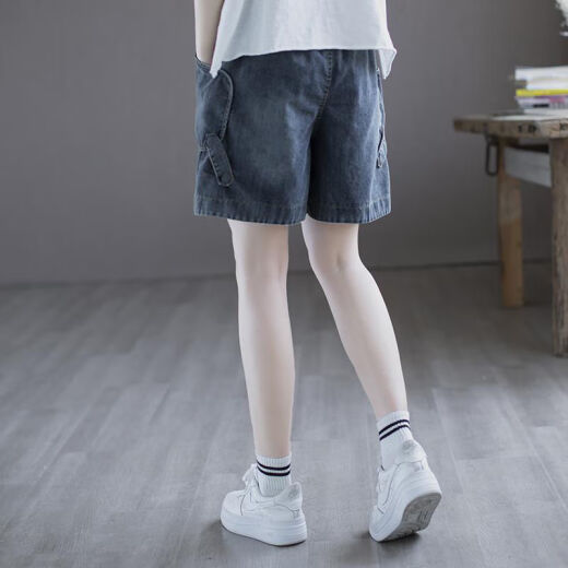 SOVK牛仔短裤女2025夏季新款百搭开叉松紧高腰宽松薄款A字阔腿热裤 2679#四分裤 3XL 建议[148-160斤]