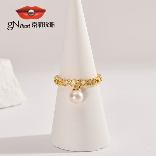 Jingrun Pearl Ring Huaiyan Alloy Freshwater Pearl Ring Round Temperament Ring Jewelry Birthday Gift 5-6mm