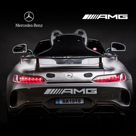 Mercedes-Benz children's electric car four-wheel car remote control toy car can sit a child with a swing baby stroller Xingchenhao painted silver gray racing version electronic steering + leather seat + portable pull rod + soft tires