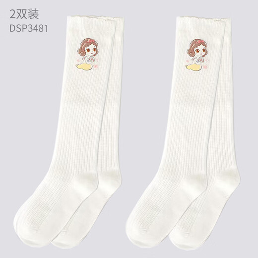 迪士尼儿童袜子夏季长筒袜女孩棉高筒袜 DSP3485白+粉 14-16cm
