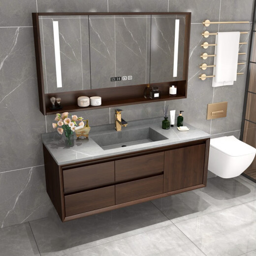 SAMULAN new Chinese oak bathroom cabinet combination slate ceramic seamless integrated basin bathroom washbasin cabinet combination washbasin walnut oak 100 smart