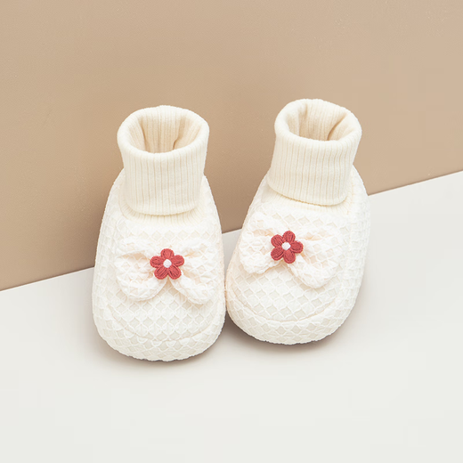 Chaussures pour bébé, chaussures de chaussettes pour bébé automne et hiver, 0-6-12 mois, chaussures pour les tout-petits à semelle douce pour nourrissons, chaussures anti-chute, style crème blanc, longueur intérieure 12cm