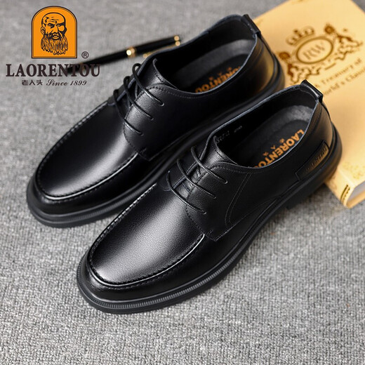 Alter Mann des Mannes (Laorentou) Business Casual Lederschuhe für Herren Frühling und Herbst Atmungsfreie Kleidung-resistente Kopf Leder-Schnürschuhe Hochzeitsschuhe Daddy Schuhe La13067 Black 41