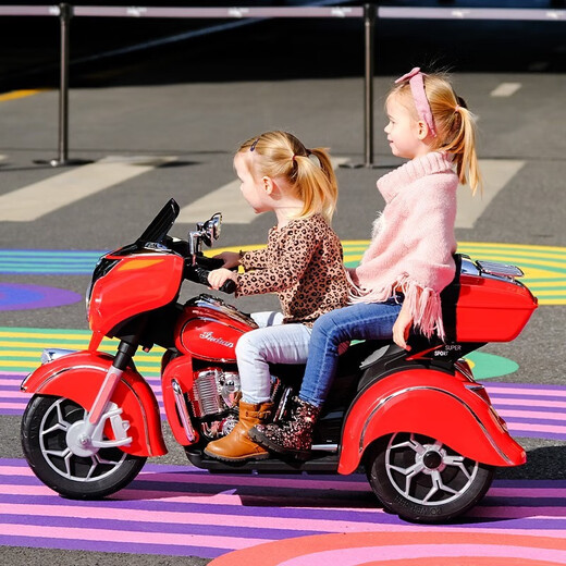 Weni children's electric motorcycle can sit on adults' parent-child tricycle, children's double charging toy car, boy's dual-drive car, red foot pedal, large battery, megaphone, can sit on adult's dual-drive large motor