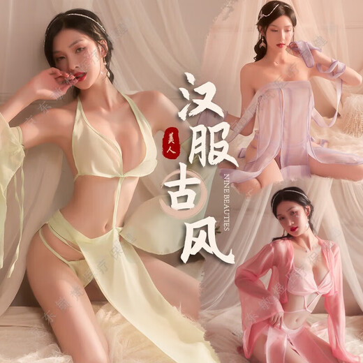 A long love ancient style tempting chiffon skirt palace belly band sexy style cos Hanfu embroidery clothing couple stimulating sm alternative couple room fun underwear 9922-Dream back to the Tang Dynasty