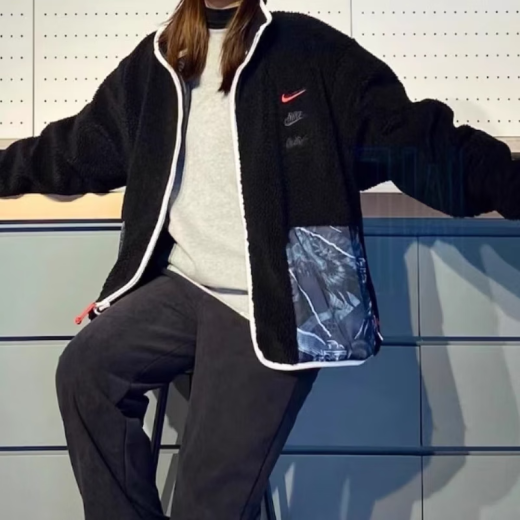 Nike (Nike) Veste du haut du printemps et automne pour hommes Nouveaux imitation chaude Lamb Velvet Stand Collar Fashion Sportswear Veste décontractée FZ6194-010 / Black / Year of Dragon Limited M (170) / suggéré 120-130jin [Jin est égal à 0,5 kg]