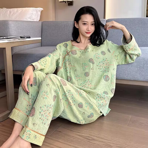 
Jiuhongfei Fat mm pajamas for women in spring and autumn large size pure cotton retro Chinese style floral cotton yarn home clothes plus fat plus 200 Jin [Jin equals 0.5 kg] YZ16802 4XL (130-180 Jin [Jin equals 0.5 kg])