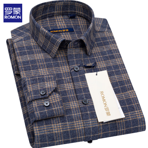ROMON gray brushed long-sleeved shirt men's cotton middle-aged business casual versatile cotton shirt 2026 spring new style 3W30007-1 43