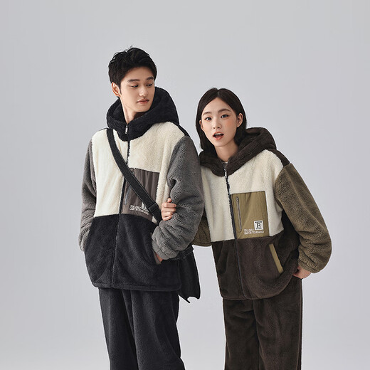 Kissing Cat Soft Velvet Autumn and Winter Couple Pajamas Women's Warm Thickened Men's Suits Home Clothes Can Be Weared Outside 4704 Elegant Gray Men's Style L