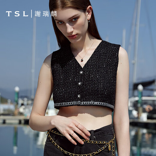 Xie Ruilin (TSL) 18K gold Tahitian black pearl round strong light seawater pearl necklace for women BD262 3 diamonds in total, about 2 minutes