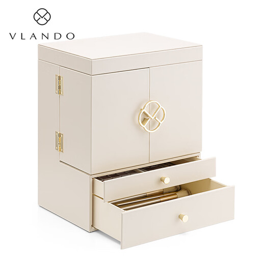 VLANDO high-end dark blue cosmetic box Christmas gift for girlfriend Large capacity can hold fairy water skin care product storage box double door - off-white large capacity - gift recommendation
