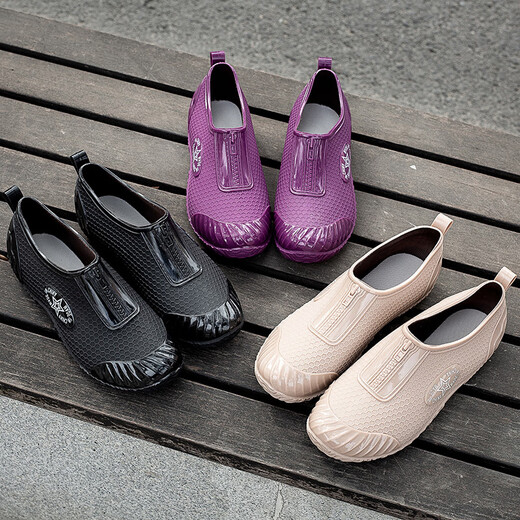 Fashionable Japanese rain boots for women wearing short tube rain boots for outdoor work waterproof and non-slip shoes rubber shoes flat sole pullover shoes purple 37
