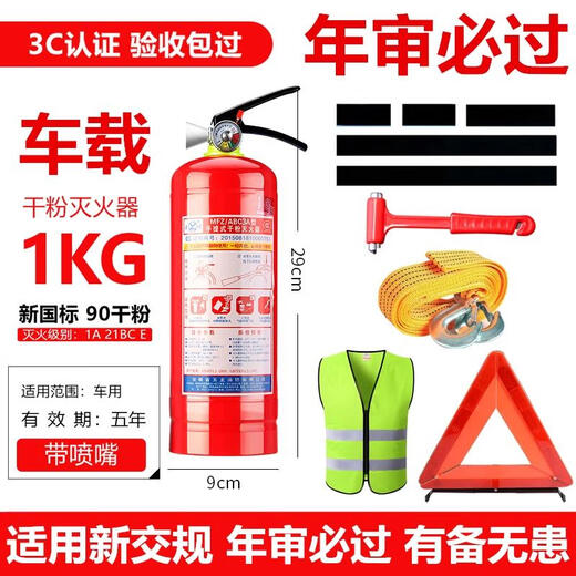 桐汝壁手提式干粉灭火器4kg车载商店用家用12358公斤国标消防箱套装器材 1KG灭火器+固定带+三角架