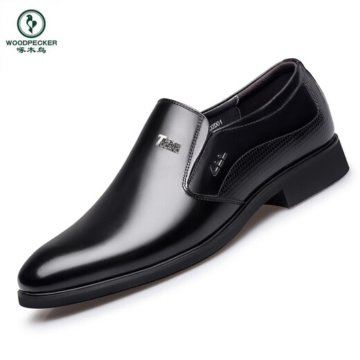 啄木鸟皮鞋男鞋春秋季新款休闲真皮商务正装棕色英伦百搭一脚蹬内增高潮 9908黑色增高 38