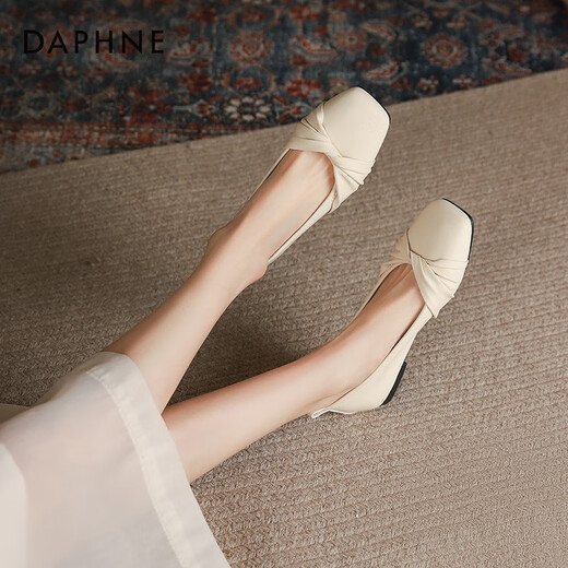 Daphne (Daphne) offizielle Single-Schuhe für Frauen 2025 Französisch und Herbst Neue französische sanfte Mutterschuhe flacher Sohle flacher Mund Einspitzenschuhe für Frauen Aprikosenfarbe [flache Sohle bequeme Einzelschuhe] 37
