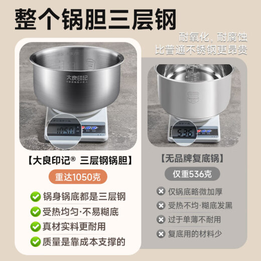 大良印记®适用于CFXB40YB8-70/CFXB40FZ12A-85/CFXB40FC829D-75苏泊尔电饭煲4L内胆304不锈钢0涂层 适用于CFXB40YB8-70内胆