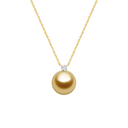 Lianju Moment Series South Sea Gold Pearls Seawater Pearl Necklace Gold Diamond Jewelry Pendant Necklace South Sea Gold Pearls (Intense Gold)